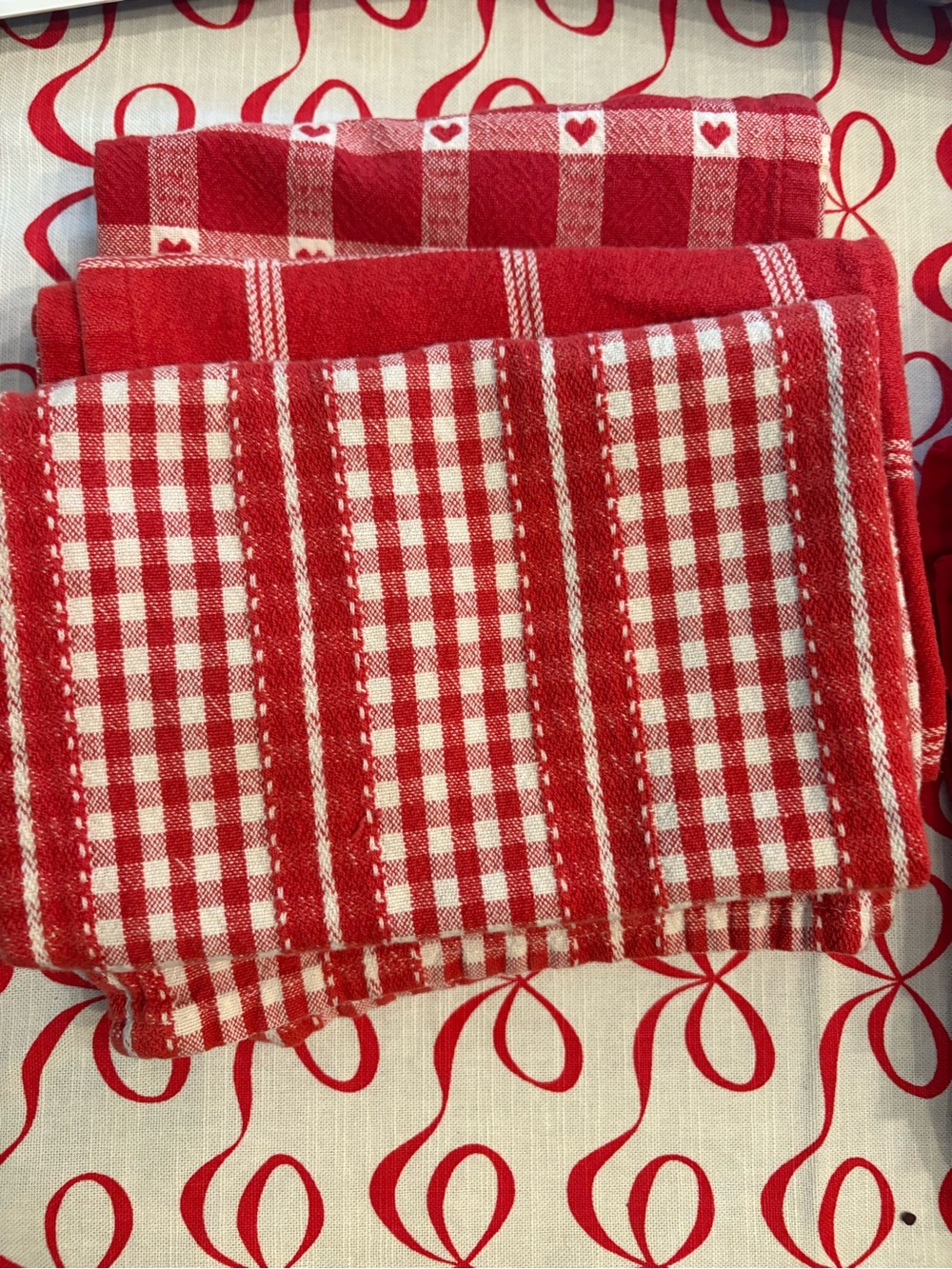 Red and White Checkered Kitchen Towels - Set of 3